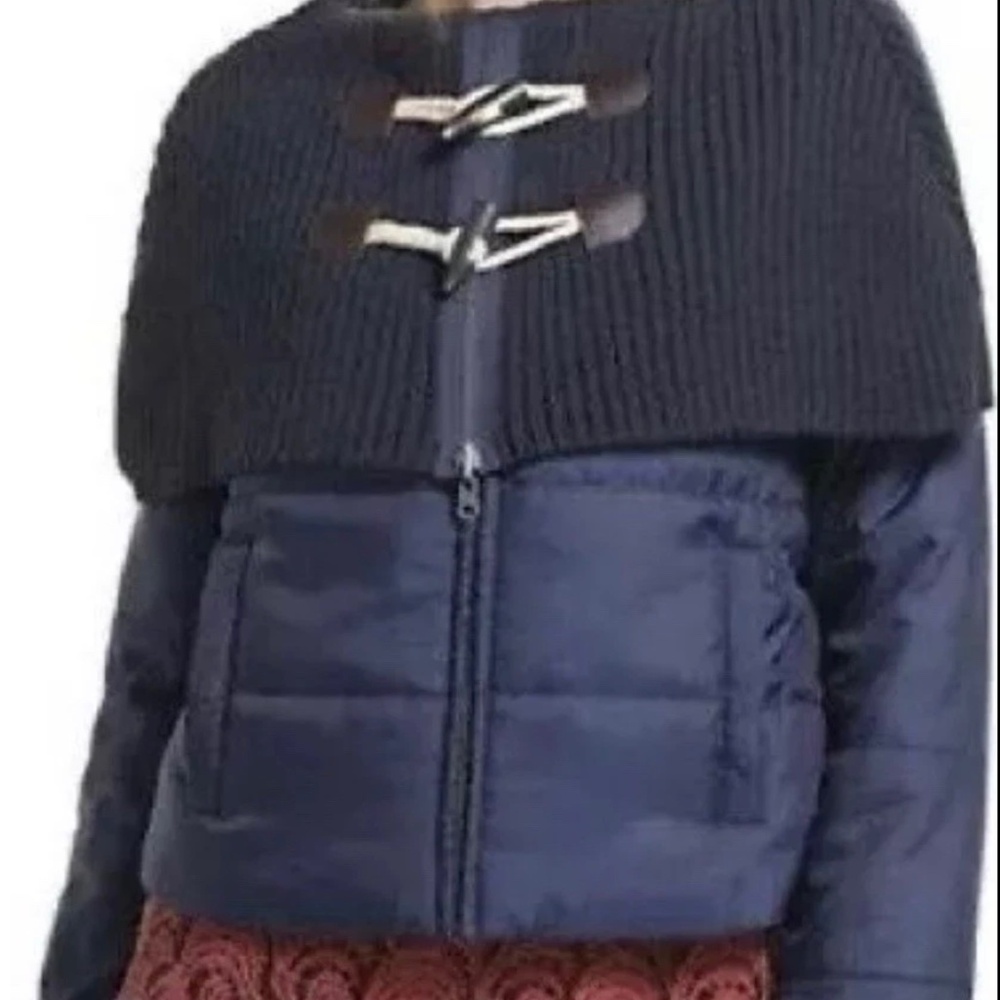 Anthropologie Daughters of the Liberation
 cape toggle puffer coat navy blue Sm